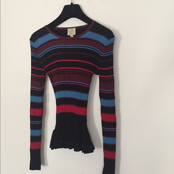 Torn by Ronny Kobo Peplum Striped Knit Top Sweater - Picture 4 of 9
